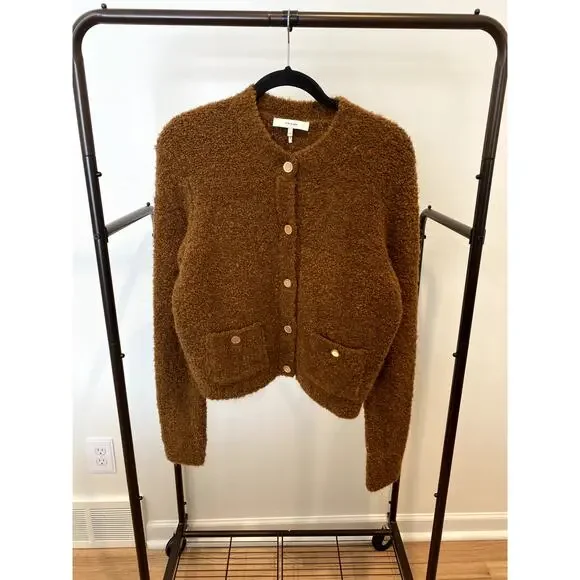 Frame Teddy Patch Pocket Cardigan Sweater - Camel size S small - Picture 2 of 5